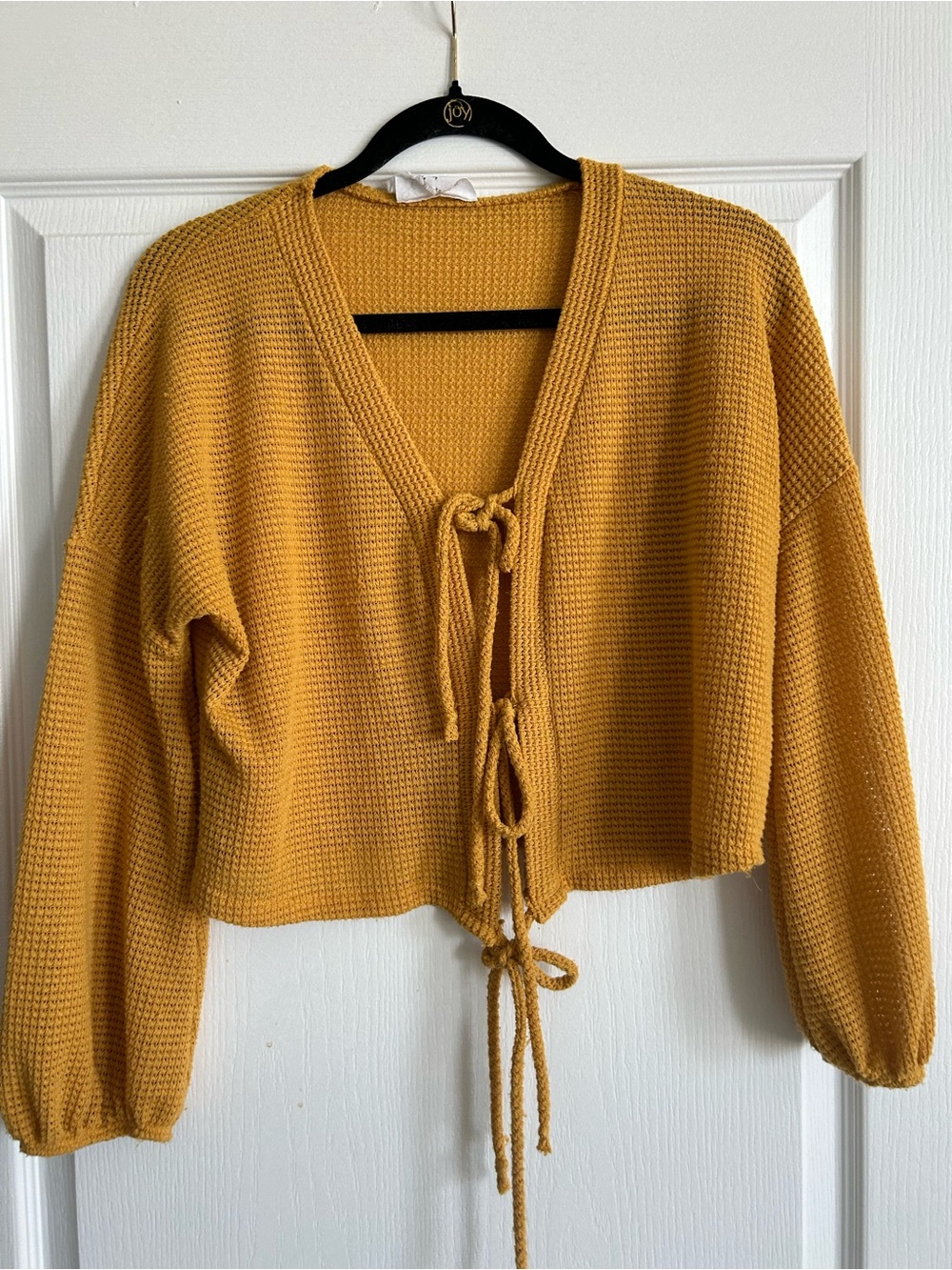 Sadie & Sage Mustard Tie-Front V-Neck Cropped Sweater